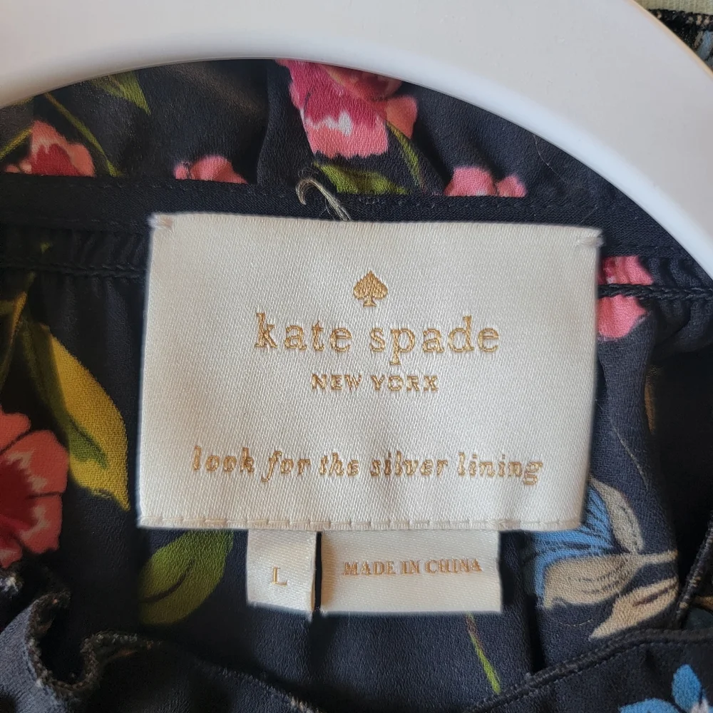 Kate Spade NY Airy‎ Lightweight Floral V-Neck Meadow Smock Waist Dress Large